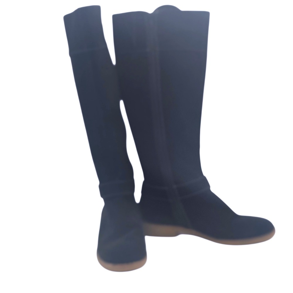 Lands End Black Suede Riding Boots 8.5‎ Tall Equestrian Buckle Pull-On Style Y2K